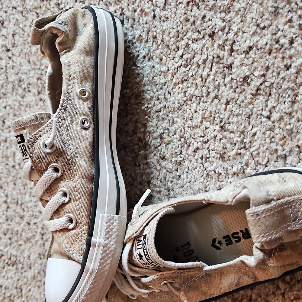 Converse Beige and White Snake Pattern Sneakers - Picture 2 of 4
